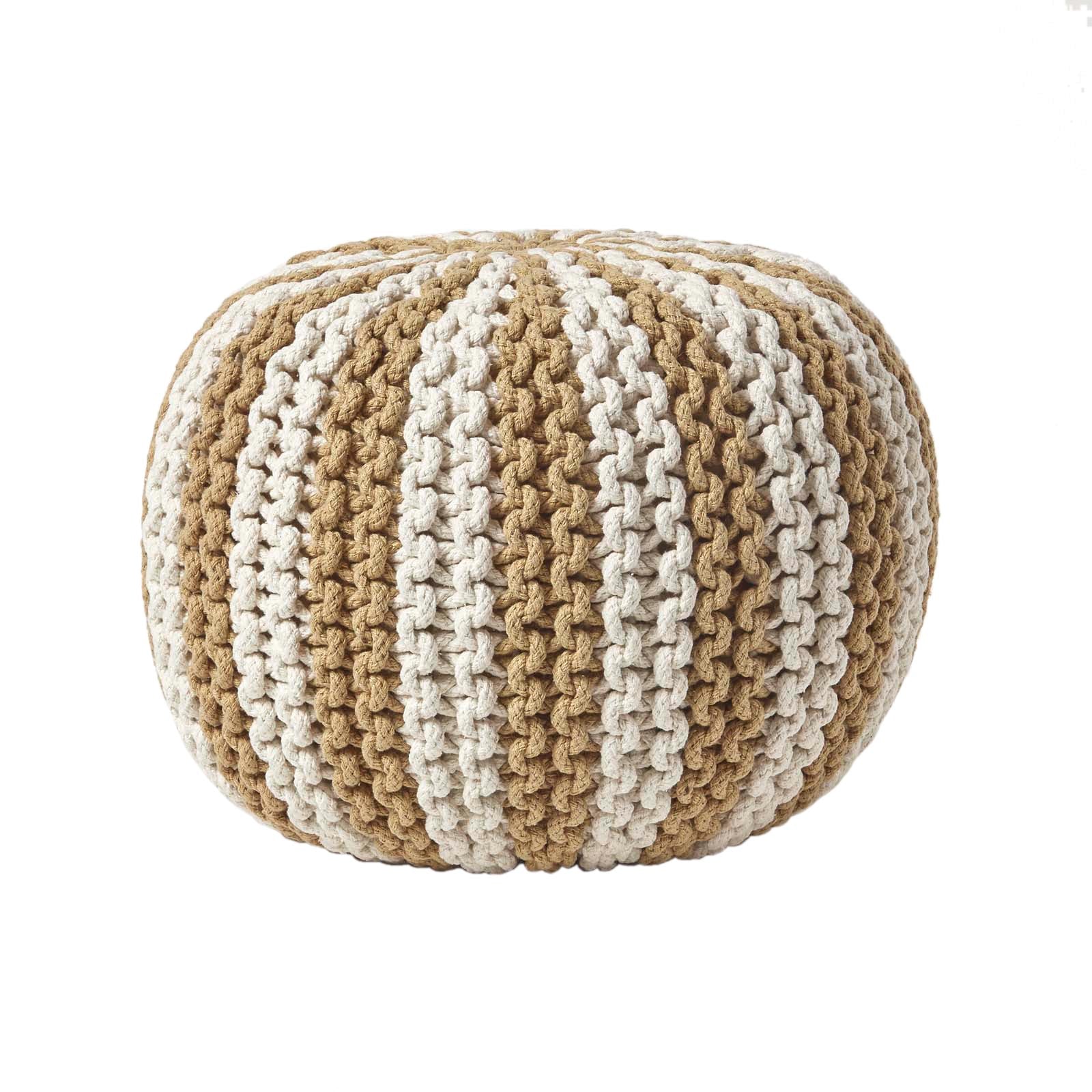 Knitted Pouffe Striped Footstool | 40cm x 30cm | Cream