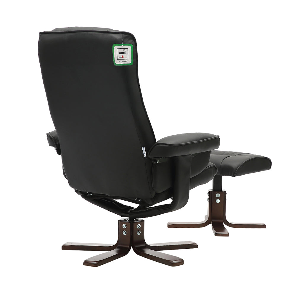 Upholstered Swivel Recliner Chair With Footstool | Black