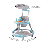 Adjustable Baby Walker With Sunshade, Foldable Walker, Multifunctional Baby Walker, Feeding Tray, Interactive Music, Toys, Wheel Safety Breaks, | Blue