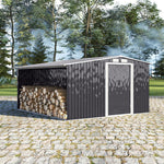 10.8 X 8.5ft Outdoor Garden Metal Storage Shed With Log Rack Weather-resistant Tool Firewood Storage