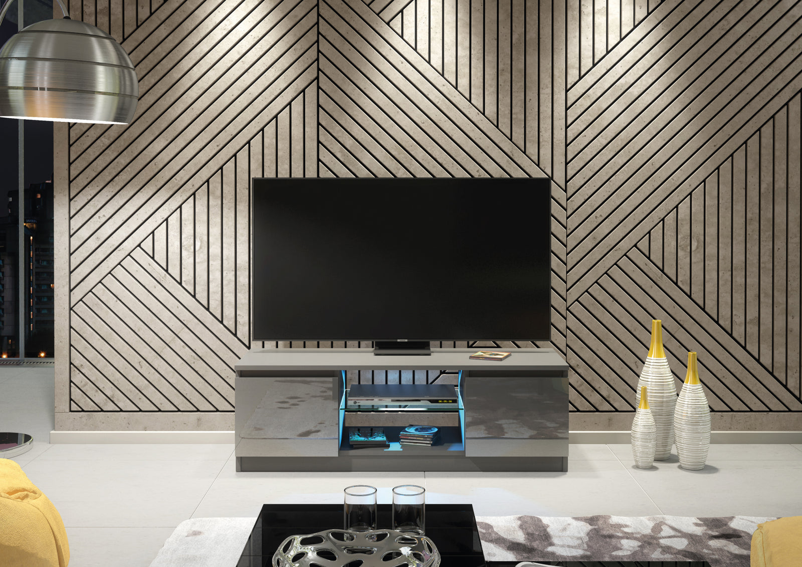 Aura Tv Unit 120cm With Led Lights | Large-Medium | Dark Grey
