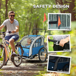 2 Seat Bike Trailer With 5 Point Harness, Safety Flag, Reflectors | Blue