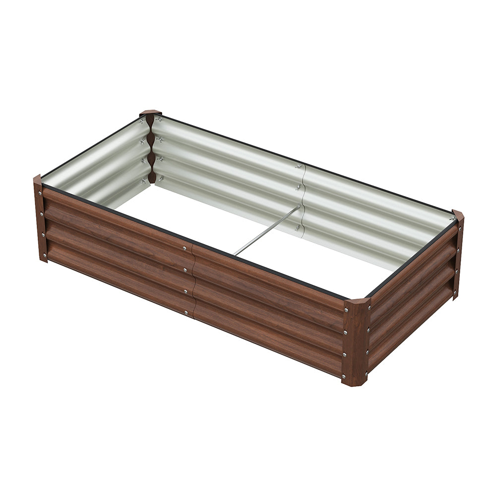 Brown Wood Grain Rectangular Galvanized Steel Raised Garden Bed | Small