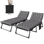 Folding Sun Lounger, Oversized Camping Bed | Set of 2 | Grey
