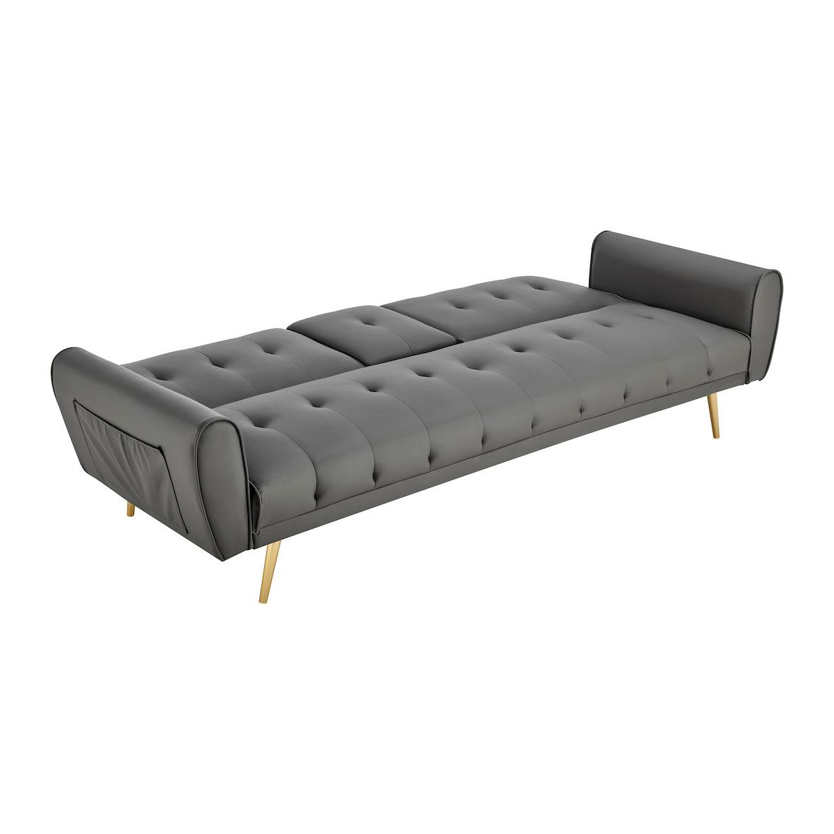 Faux Leather Sofa Bed With Cup Holders - 3 Seater | Grey