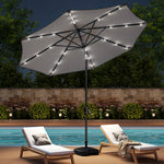 3m Outdoor Patio Parasol – Solar-powered Umbrella With 24 Led Lights, Tilt & Crank Handle, With Fillable Base | One Size | Light Grey