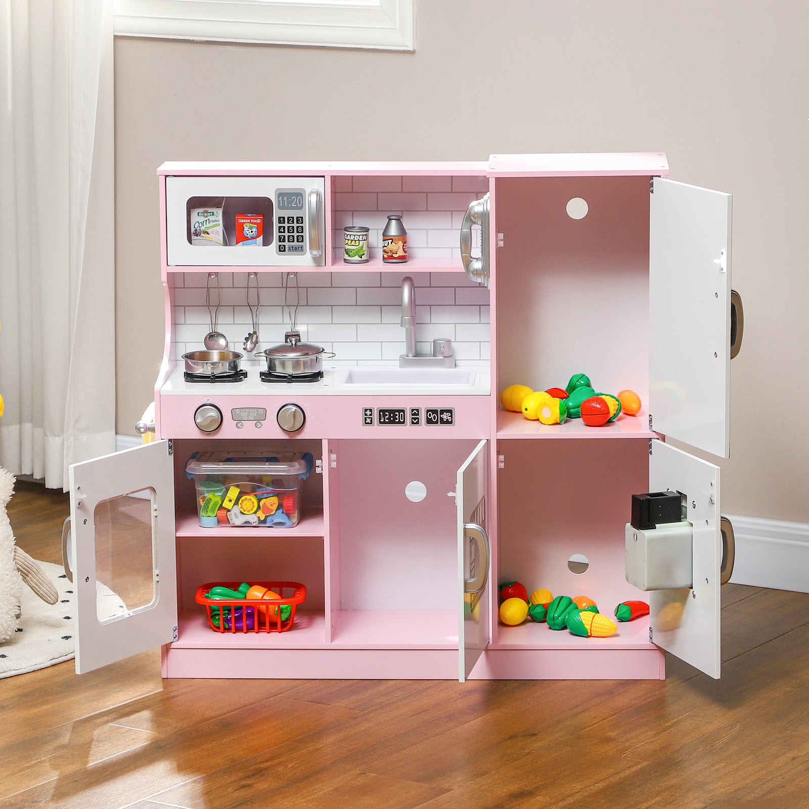 Play Kitchen, Pretend Toy Kitchen W/ Phone, Chalkboard, Sink