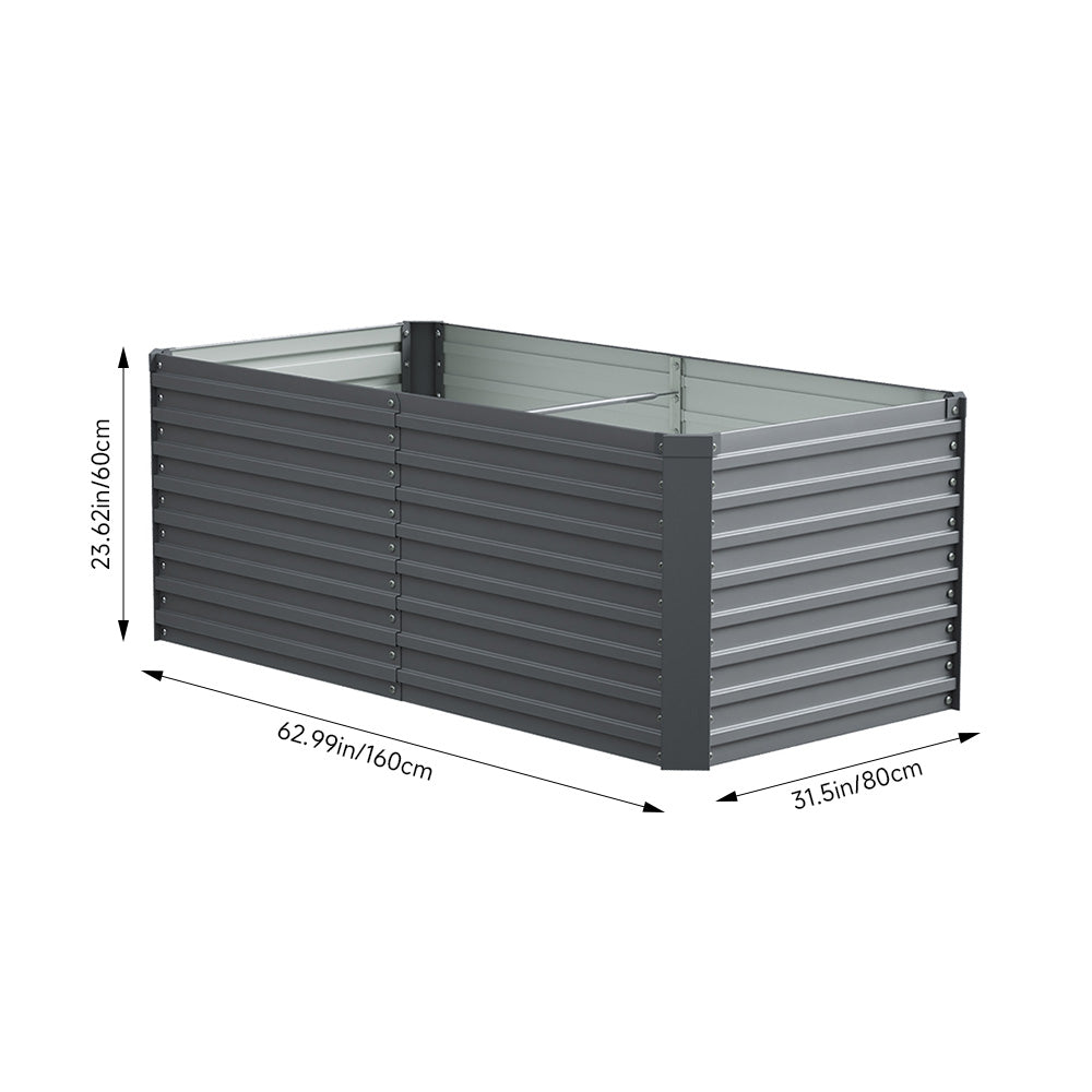 Rectangular Raised Garden Bed – Durable Steel Raised Planter With Safe Edges,160cm W X 80cm D X 60cm H,3 Support Bars | Grey