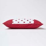 Cotton Cushion Cover With Hearts And Polka Dots Pattern | 30cm x 50cm | Red