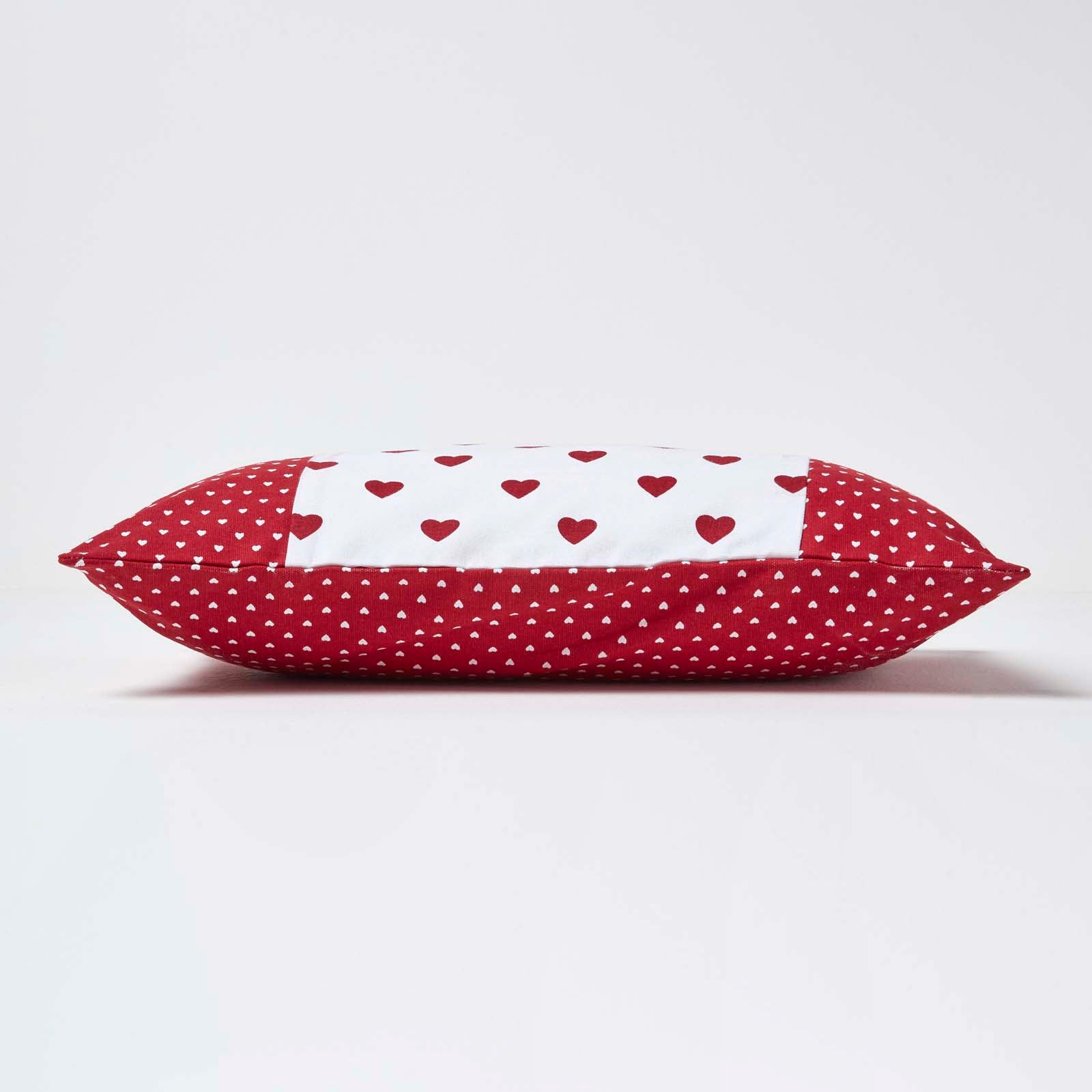 Cotton Cushion Cover With Hearts And Polka Dots Pattern | 30cm x 50cm | Red