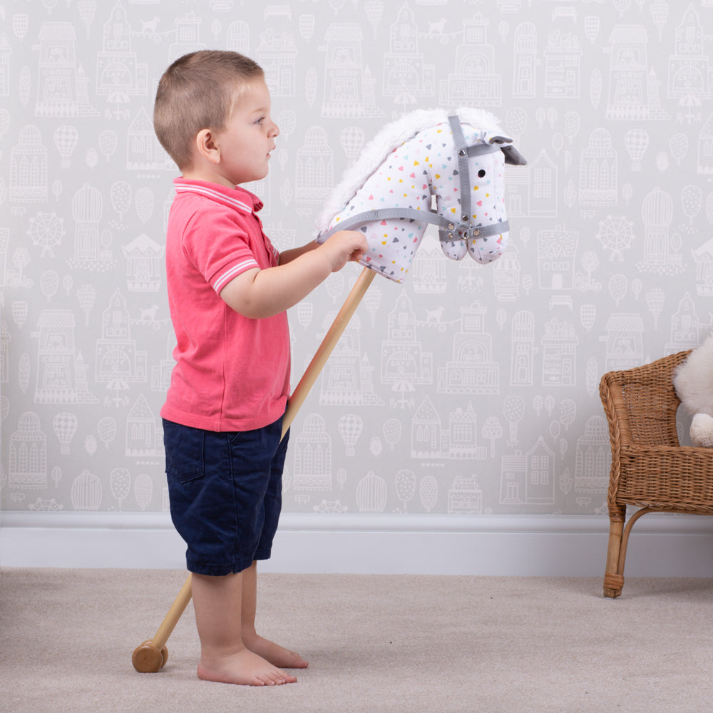 Wooden Patterned Hobby Horse, Easy Grip Handles, 96cm Tall