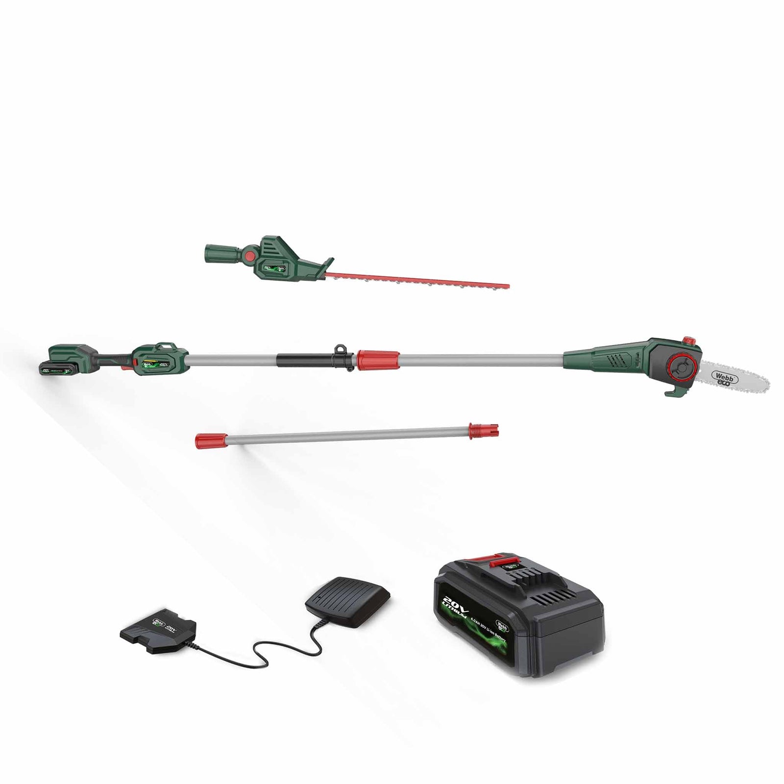 20v 50cm Cordless Long-reach Hedge Trimmer & Pruner With 2ah Battery