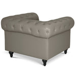 Button Tufted Faux Leather Living Room Armchair | Grey