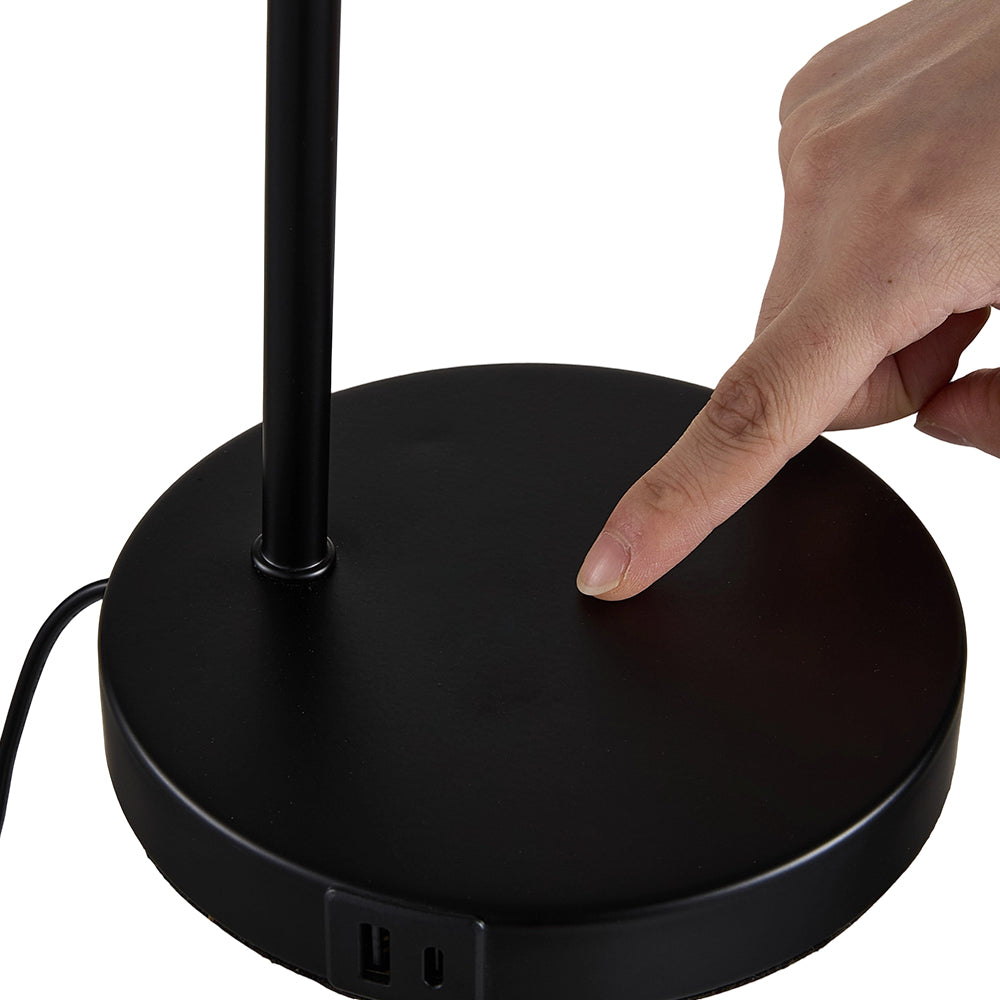 Black Iron Table Lamp With Clear Glass Shade – Touch Control, 3 Brightness Levels & Usb/type-c Charging Ports