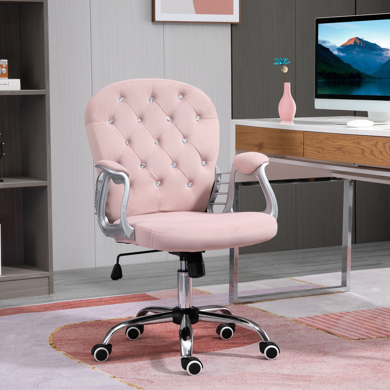 Velour Diamond Tufted Office Chair | Pink