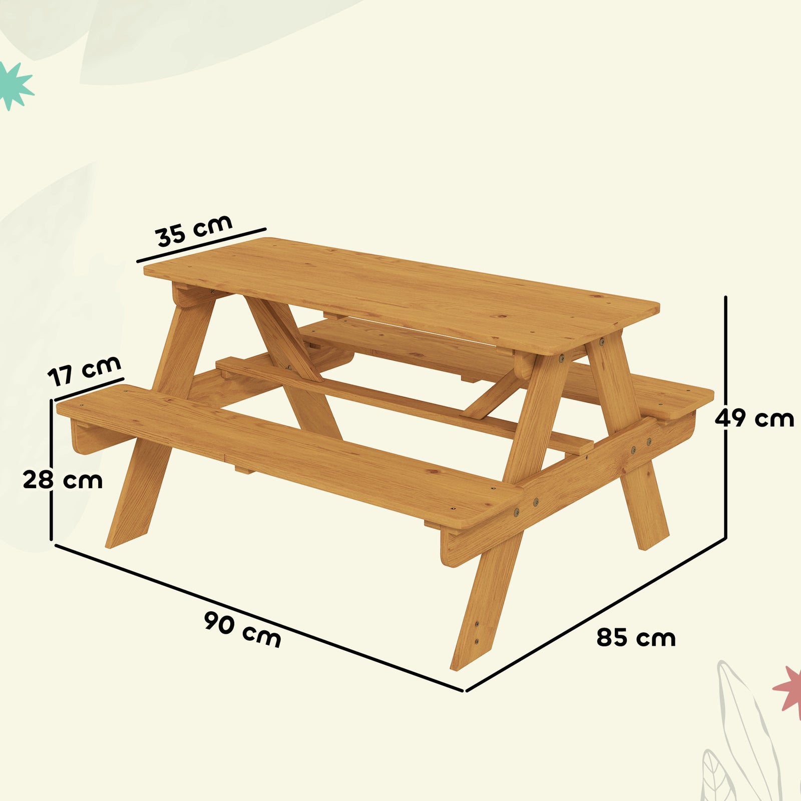 AIYAPLAY Kids Picnic Table Outdoor Wooden Natural Wood