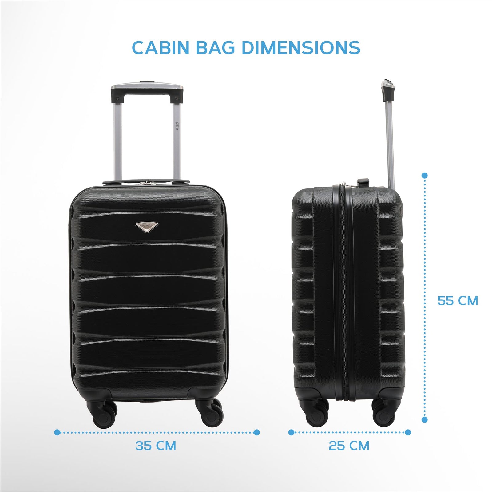 55x35x25cm Lightweight Suitcase - Cabin Carry On - Hard Shell - 4 Wheels Overhead Luggage | Cabin | Black