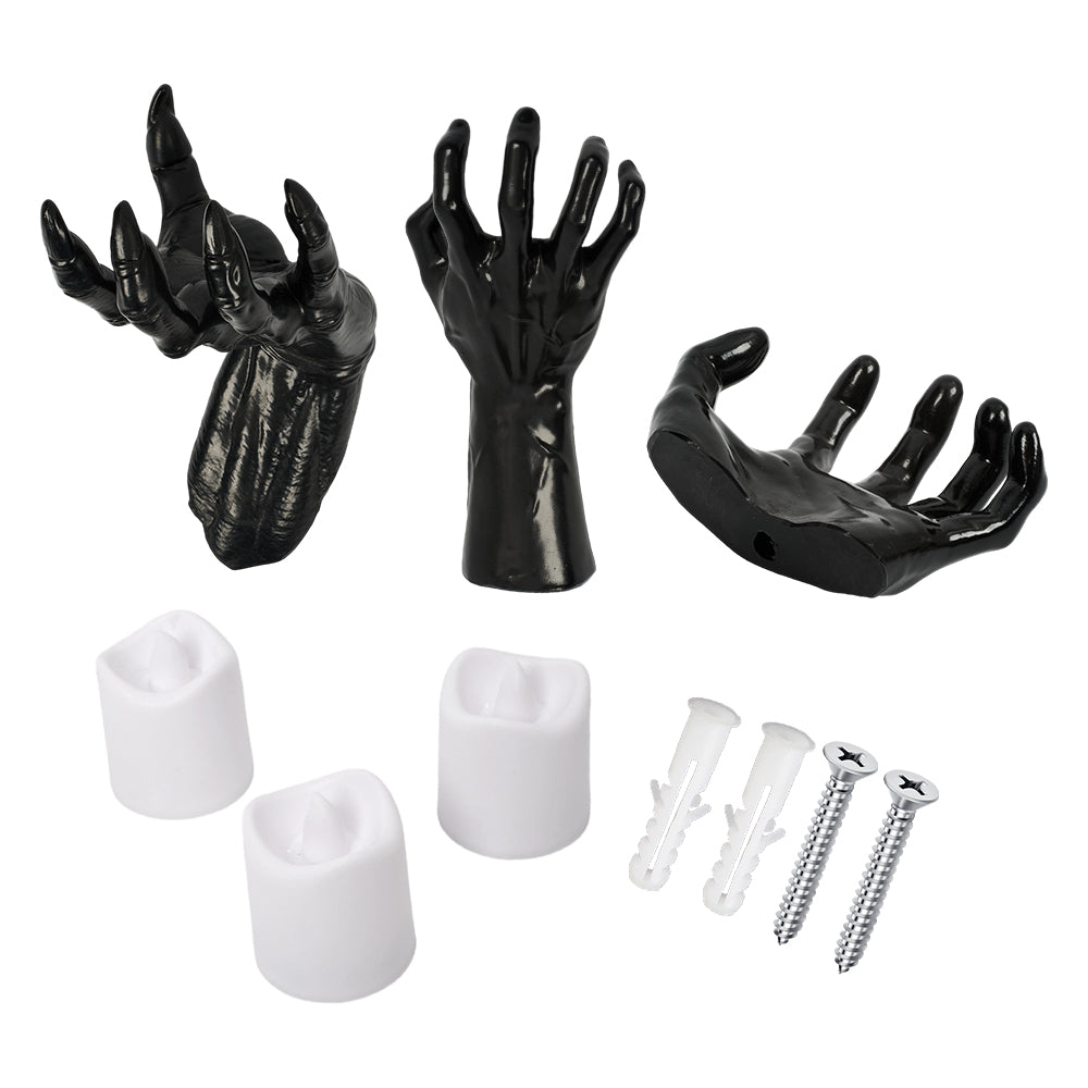 3 Pack Wall-mounted Creepy Reaching Hands With Led Candles Halloween Decors