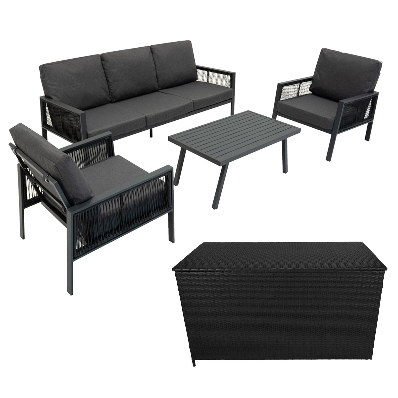 Aluminium 4 Piece Sofa Set With Rattan Storage Box | Anthracite