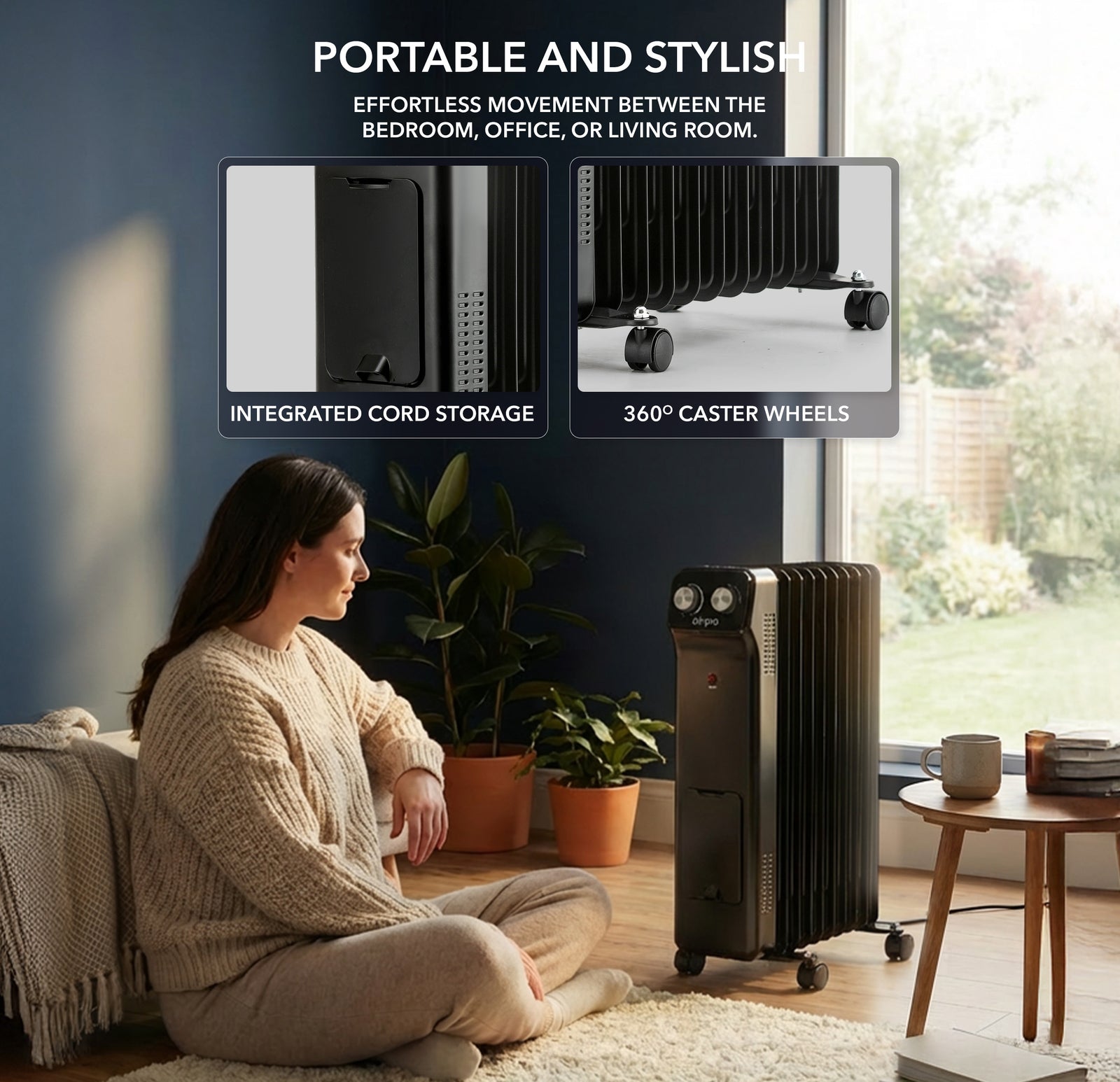 Oil-filled Electric Radiator 2500w, Adjustable Thermostat, 3 Settings | Black