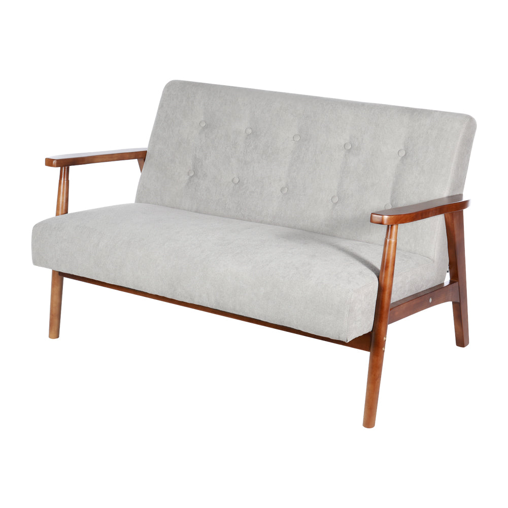 ufted Fabric Sofa with Walnut Wood Frame, Grey 2-3 Seater, High-Density Cushion, Classic Living Room Accent