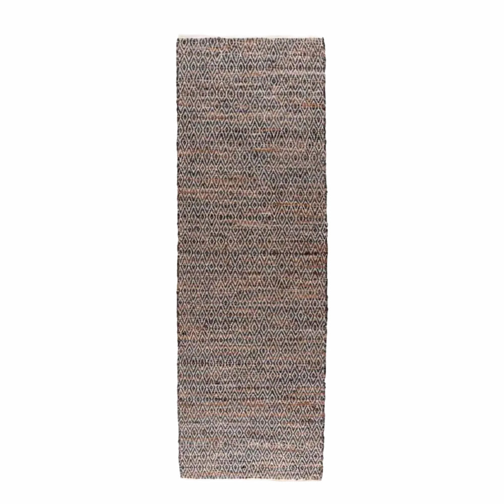 Real Leather Handwoven Diamond Pattern Rug | 200cm | Brown
