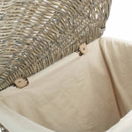 White Cotton Lined Antique Wash Wicker Corner Laundry Basket | Large | White