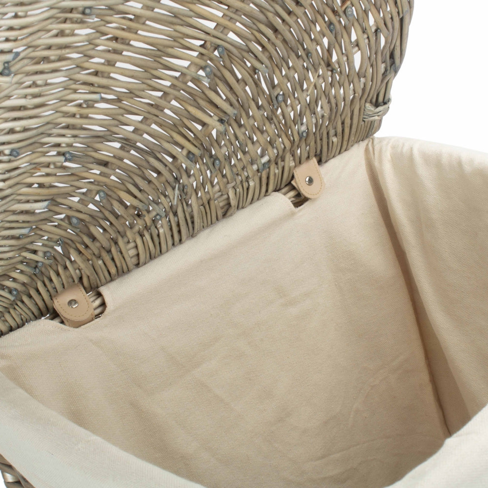 White Cotton Lined Antique Wash Wicker Corner Laundry Basket | Small | White