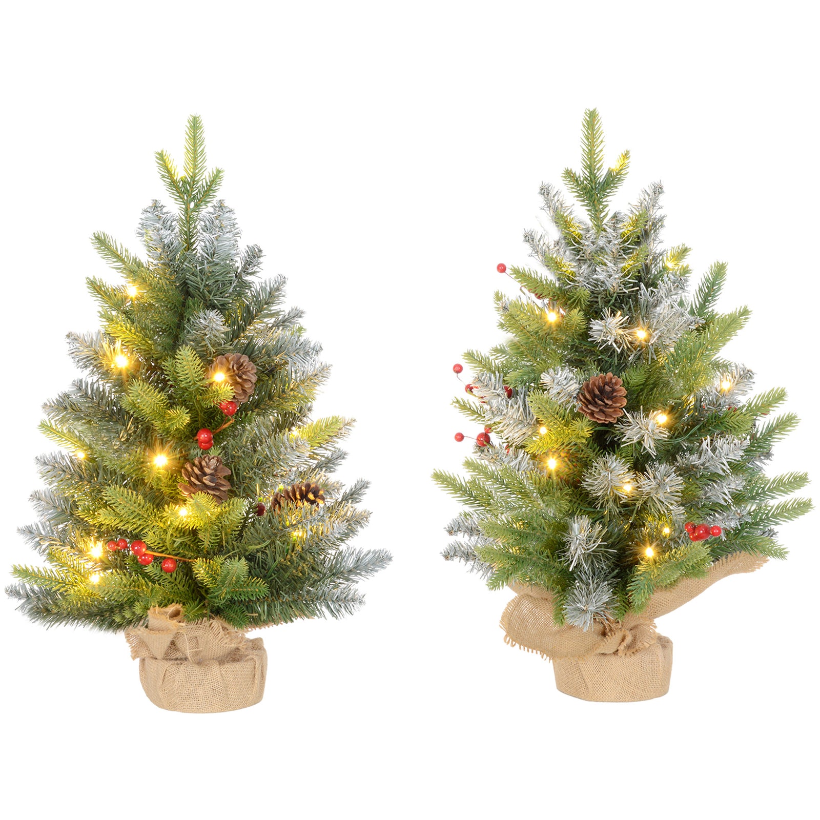 2 Pieces 2' Prelit Artificial Tabletop Christmas Trees, Led Display | 2ft | Green