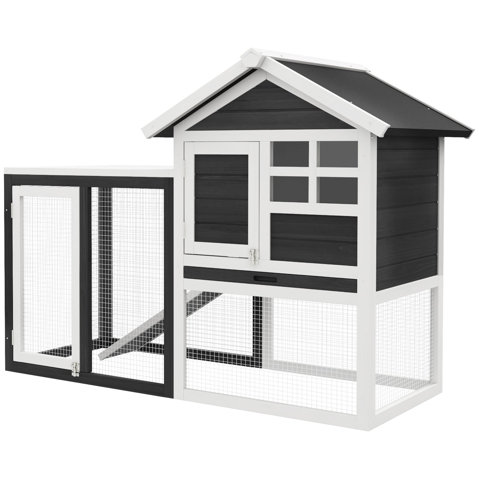 122cm Wooden Rabbit Hutch Bunny Cage Pet House With Tray Ladder Run | Grey