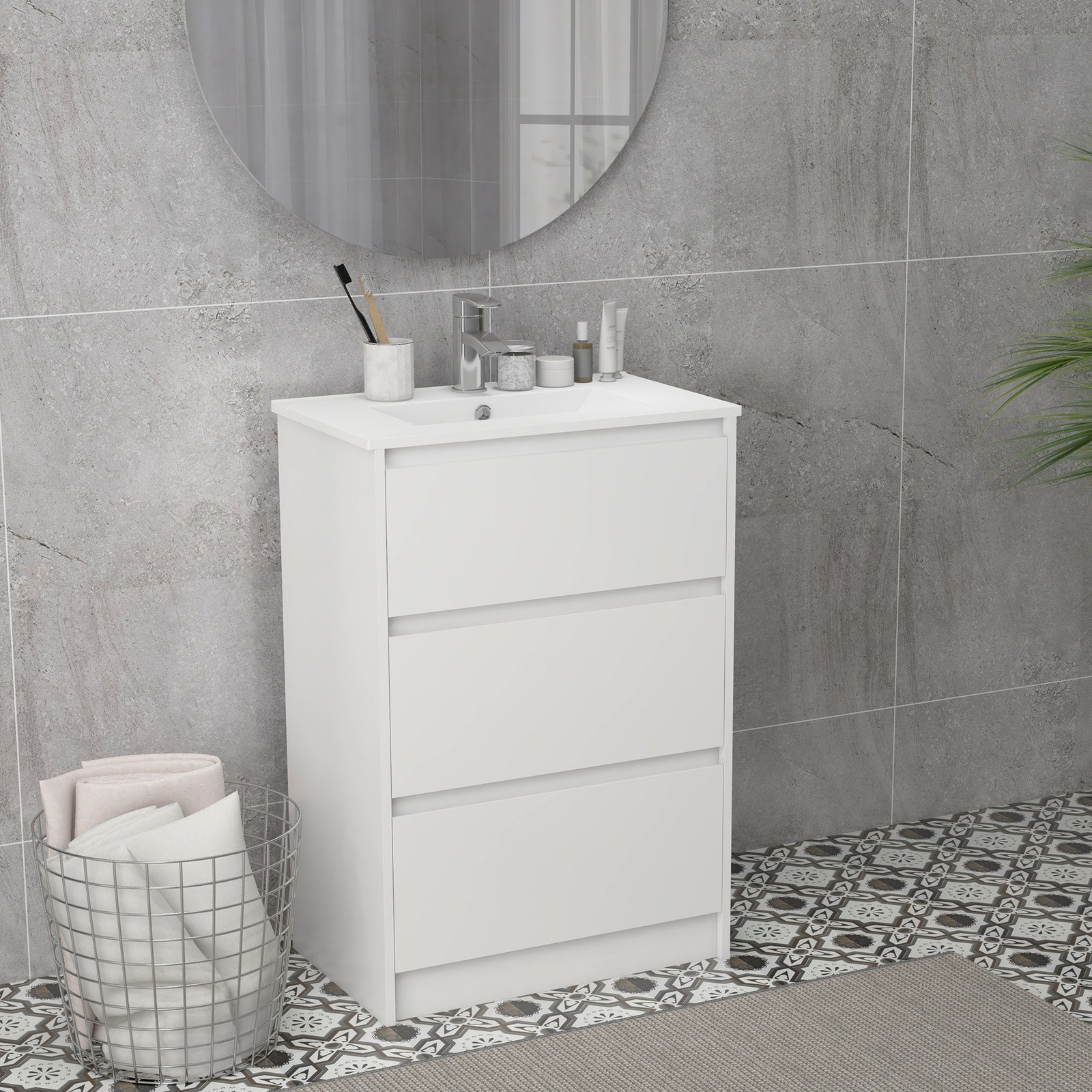 600mm Bathroom Vanity Unit W/ 1 Tap Hole Basin Drawers