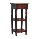 Tall Turned Leg Side Table, 1 Drawer, 2 Open Shelves, Dark Brown | 3 | Brown