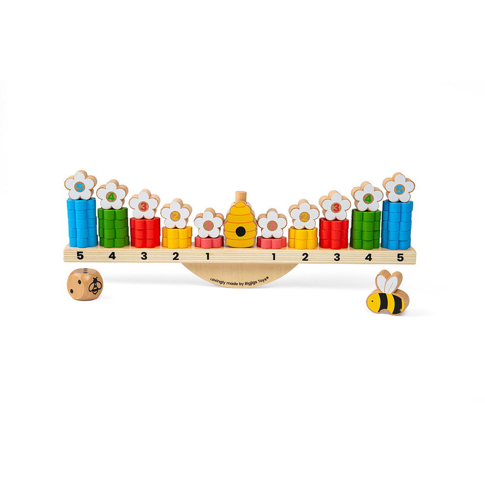 Wooden Bee Balanced Game, With Cotton Drawstring Bag