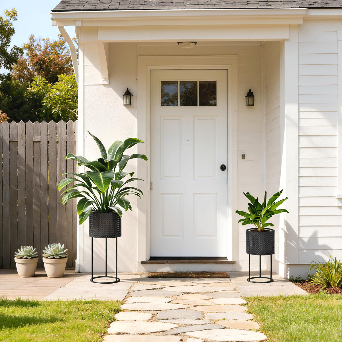 Outsunny Metal Plant Pots Flower Planters Set Of 2 For Indoor Outdoor Black