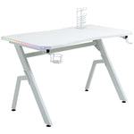 Ergonomic Gaming Desk With Hook Cup Holder Led | White