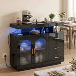 High Gloss Sideboard With Led Lights, Power Outlets, Drawers | Black