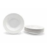 Soup Bowl Pasta Plate Porcelain White Embossed Floral Rim | Set of 6 | White