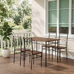 5-piece Dining Table Set With 4 Chairs, Oak Wood Grain Mdf Top & Black Metal Frame