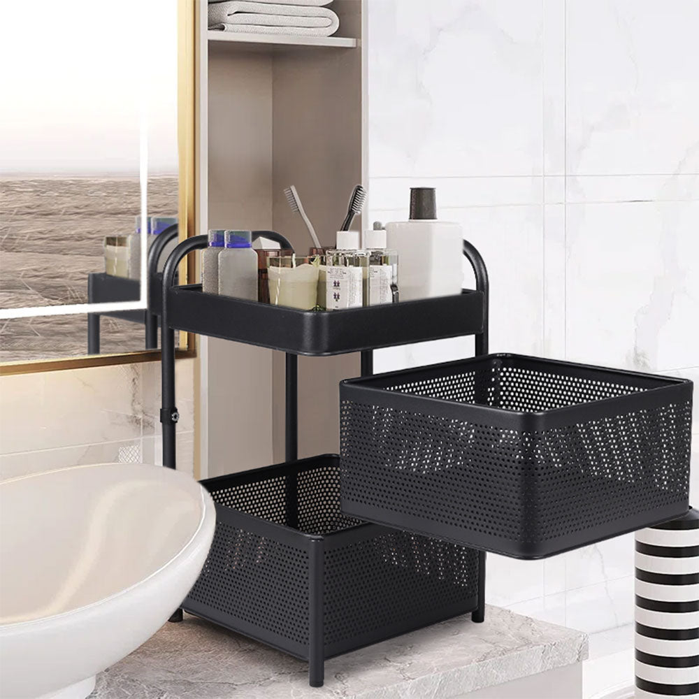 2-tier Rotatable Kitchen Storage Rack Swivel Shelf Organizer For Countertop Or Cabinet