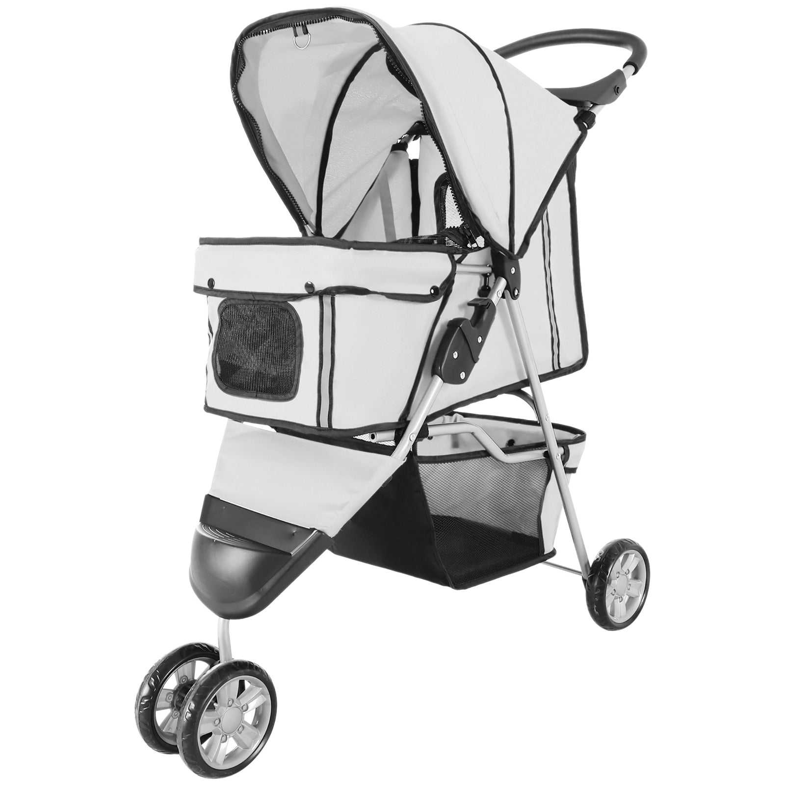 Pet Stroller Pushchair Carrier For Cat Puppy With 3 Wheels | Gray