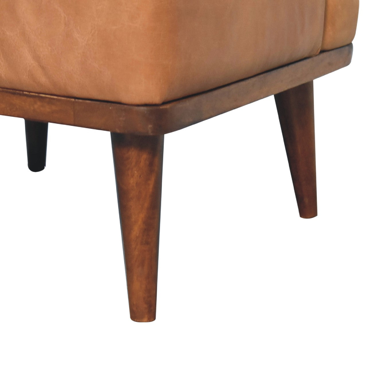 Solid Mango Wood Tan Buffalo Backrest Footstool