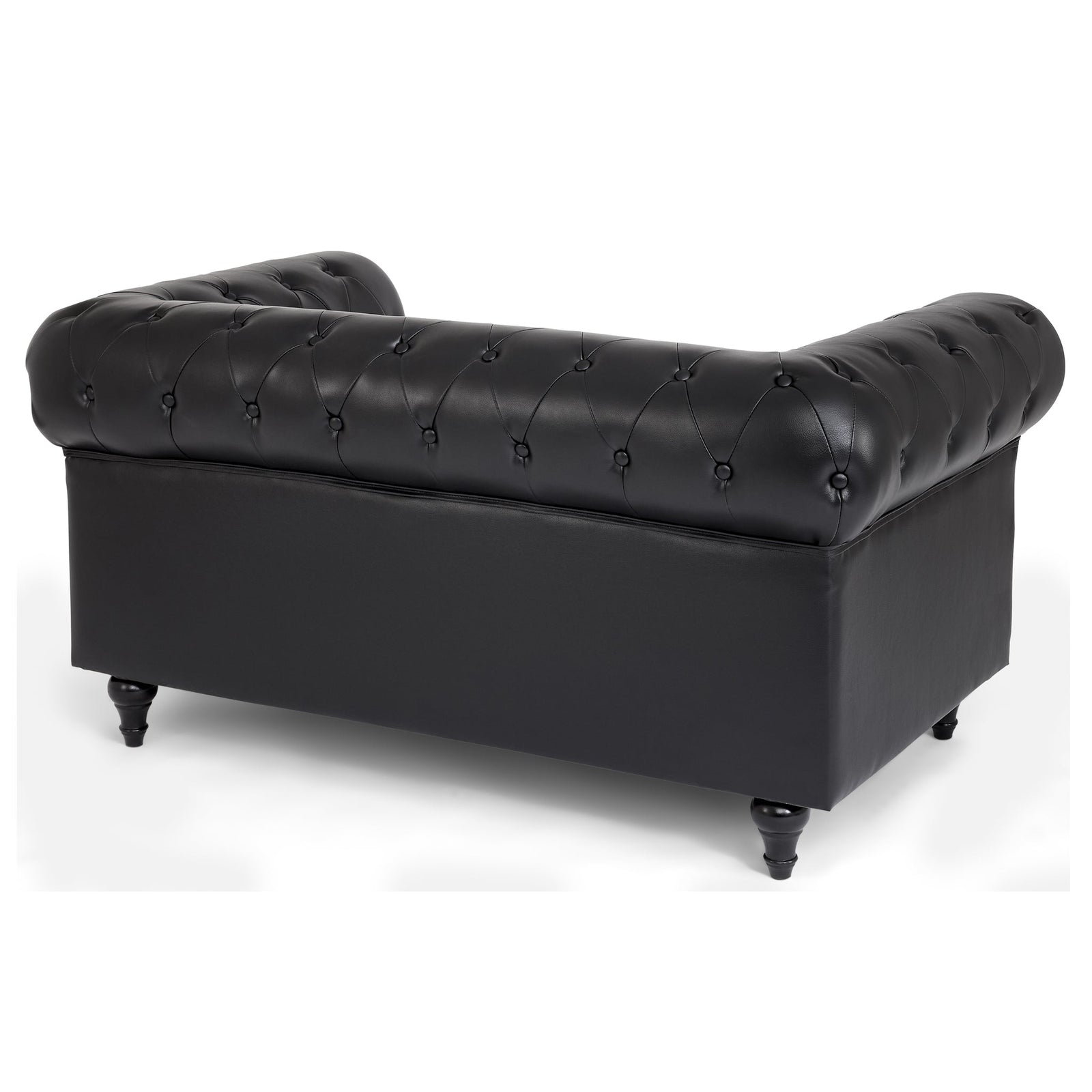 Button Tufted Faux Leather Living Room Sofa - 2 Seater | Black