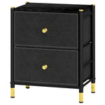 Pu Leather Bedside Table With 2 Drawers, Black