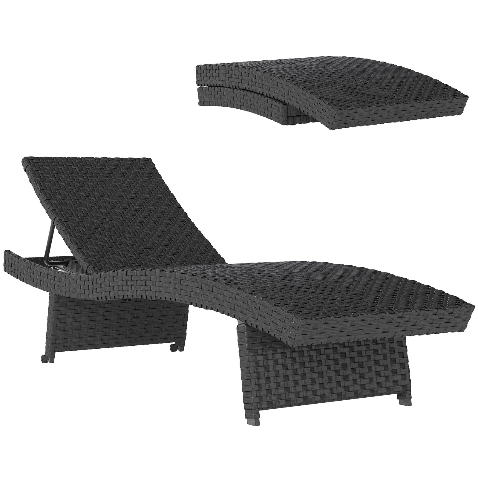 Pe Rattan Sun Lounger With 4-level Adjustable Backrest | Black