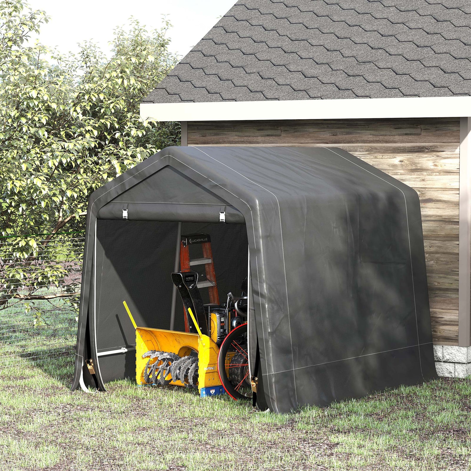 Garden Storage Tent Bike Shed W/ Metal Frame & Zipper Doors