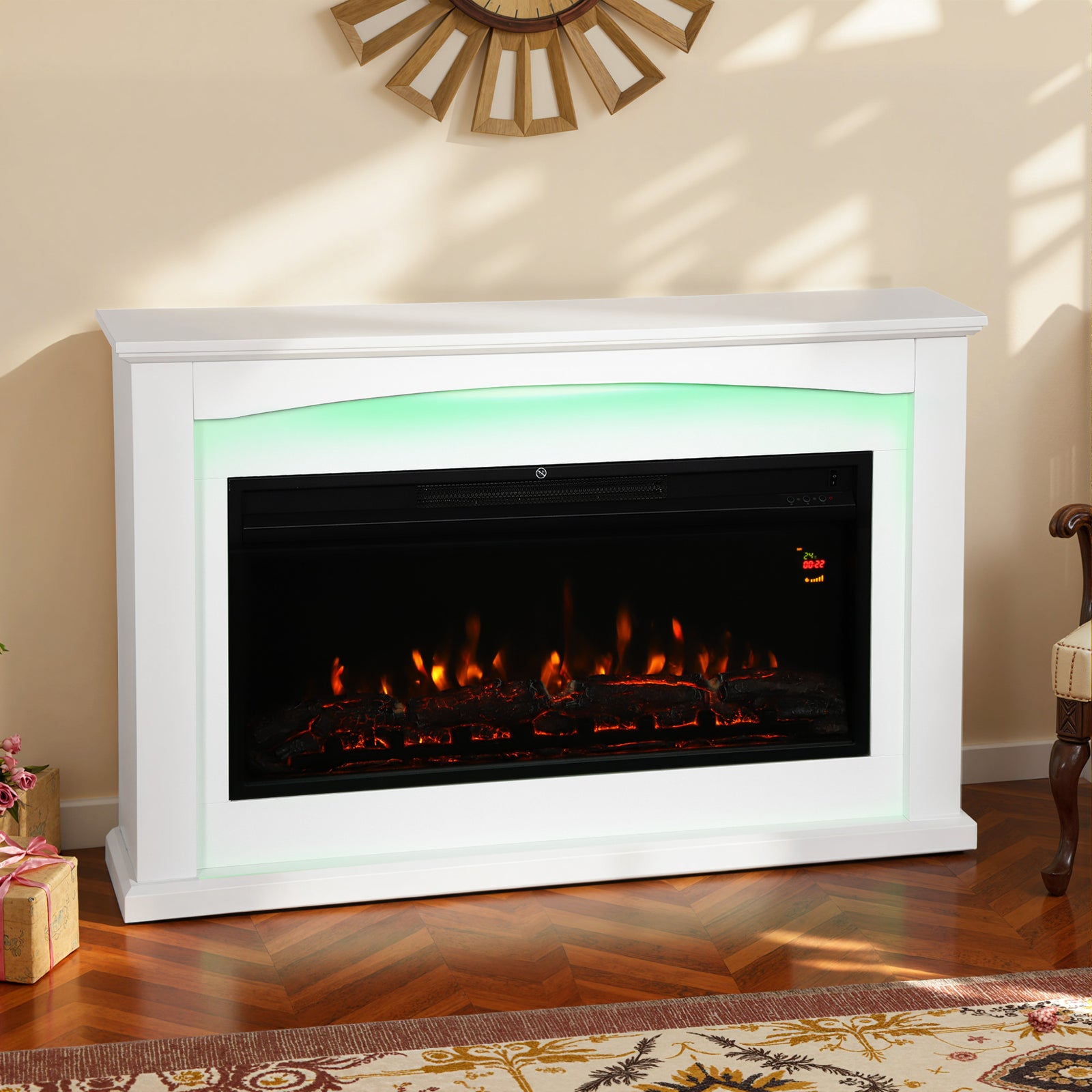 1000w/2000w Inset Electric Fire And Mantel Reach Up To 30 M², White