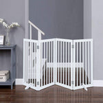 Foldable Freestanding 3/4-panel Pet Gate, Indoor Safety Barrier For Doorways, Halls & Staircases | Large | White