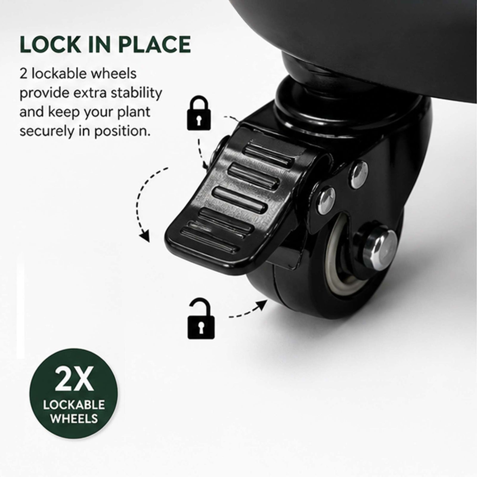 Metal Piot Caddy Stand With Lockable Wheels - Pack Of 2 | 25cm | Black