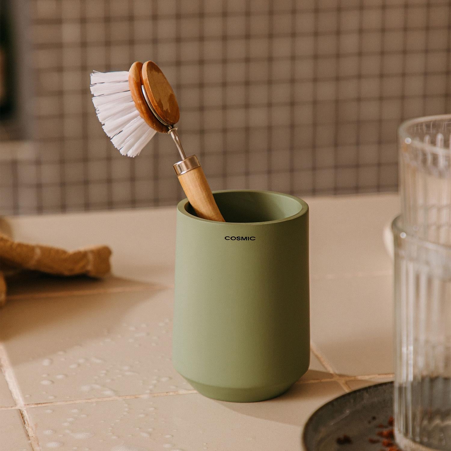 Toothbrush Holder, Big Capacity, Durable, Polyresin, Sage Green, Saona