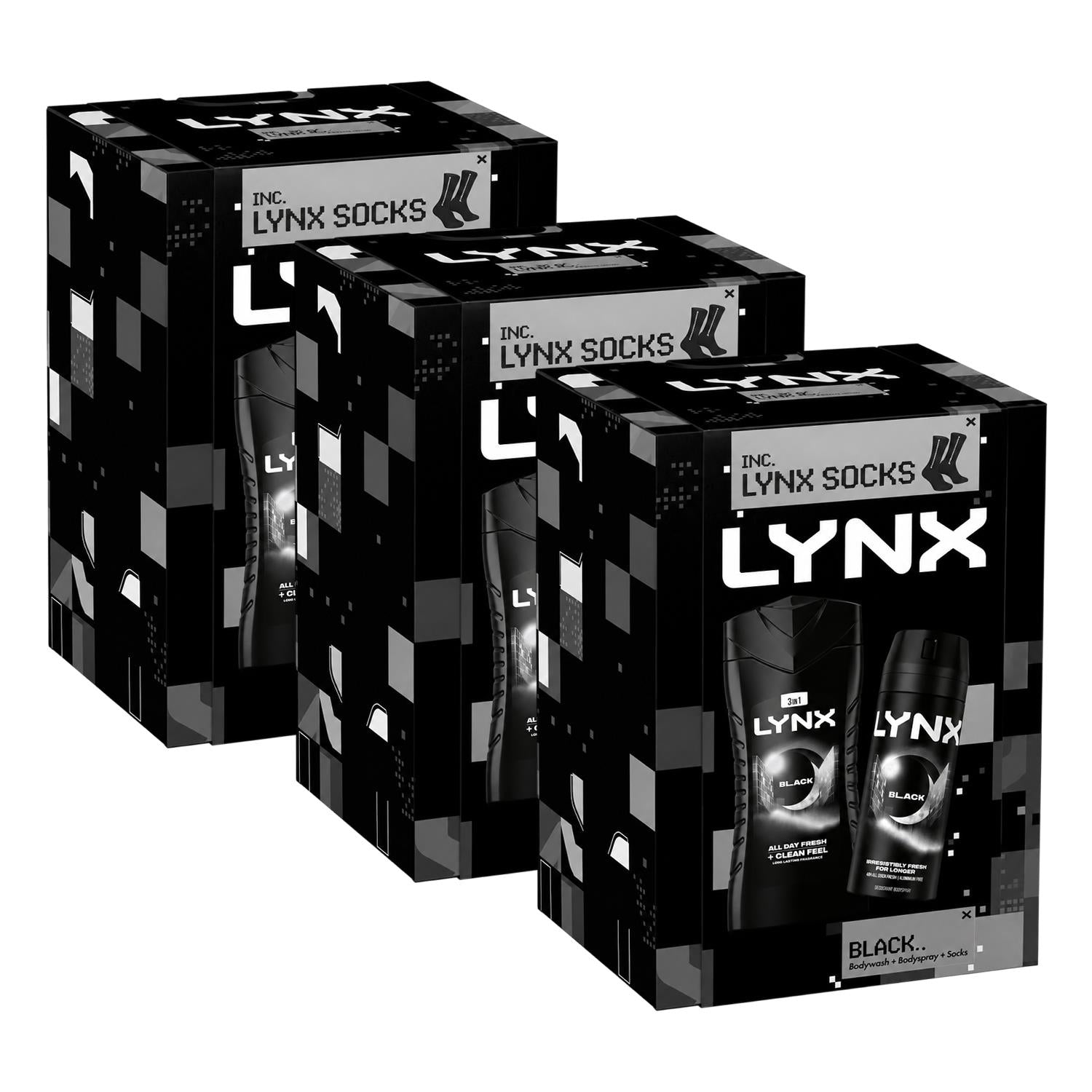 Black Duo And Socks Gift Set For Him, Body Wash And Body Spray | Set of 3